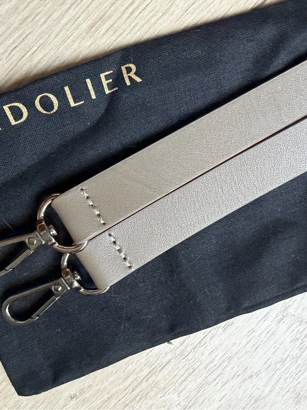 BANDOLIER Hailey Phone Case Strap Warm Gray Antique Silver hardware iPhone 17